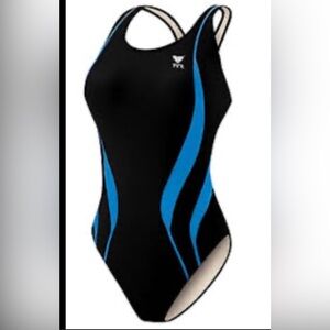 NWT TYR Alliance T-Splice One Piece Swimsuit Racerback Blue Black - 36 maxback